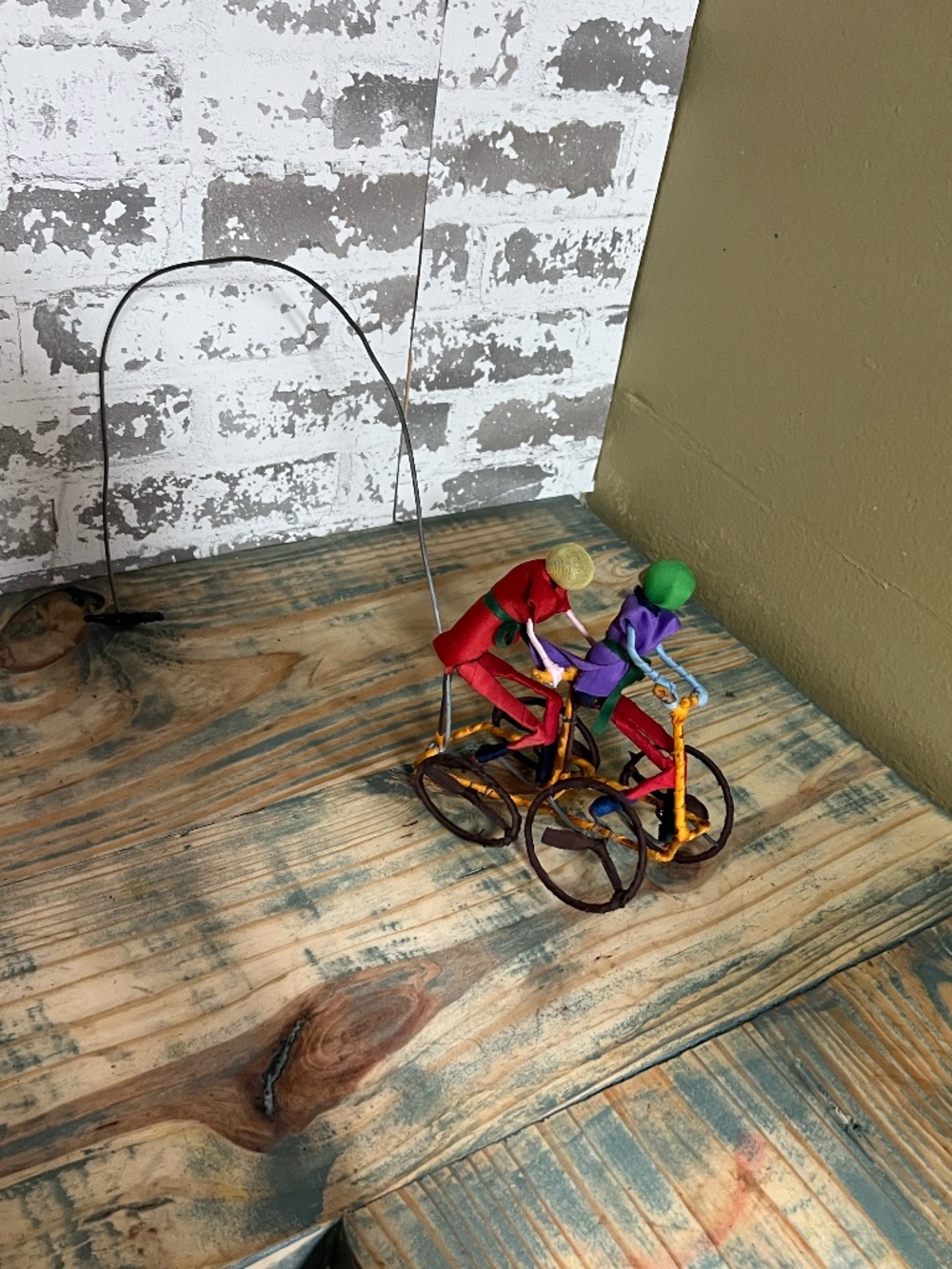 Handcrafted wire and fabric galimoto push toy
